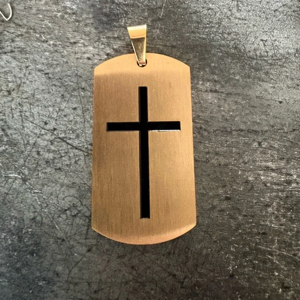 NWOT, Men's like gold cross necklace with message on the back - Joshua 1:9